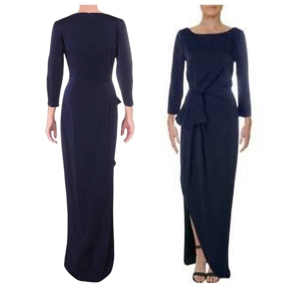 Kay Unger Ryder Navy 3/4 Sleeve Gown Dress - Picture 1 of 13